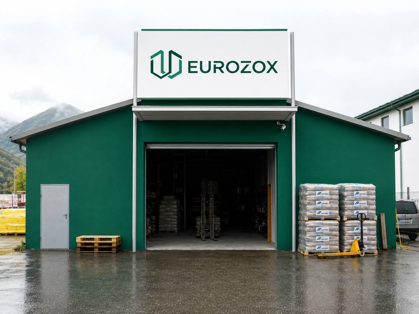 Eurozox warehouse and forecourt with stacked construction materials
